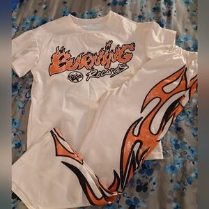 NEW Kids Flame Shirt and Pants Set - Cream and Orange